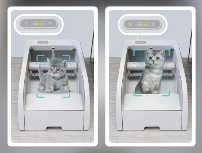 现Modern smart self-cleaning cat litter box, smart automatic pet beauty, easy to clean, touch control, sustainable plastic design