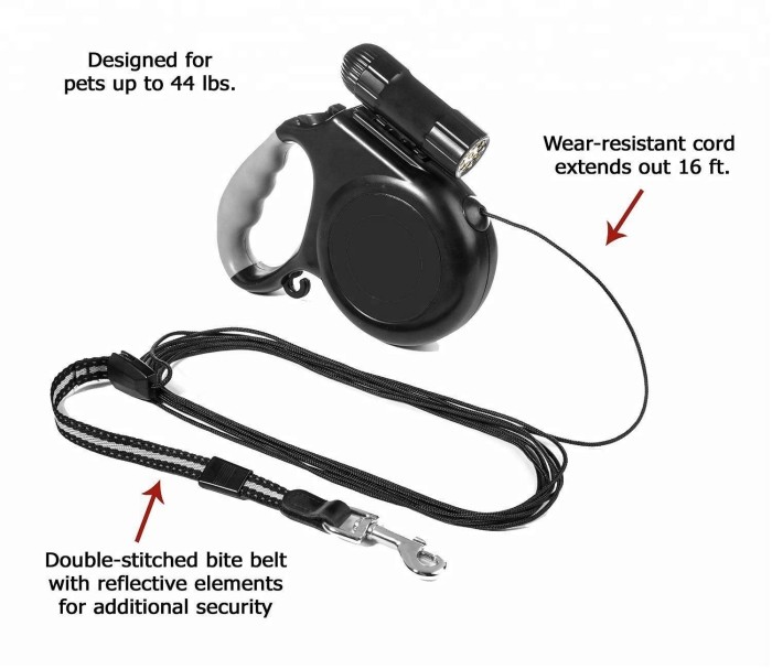Factory high-quality retractable and detachable flashlight light-emitting diode dog leather strap dog leather strap flashlight dog supplies