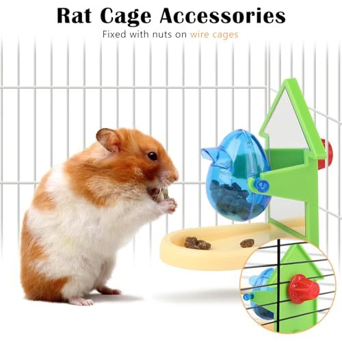 2PCS Rat Foraging Toy, Hamster Rat Enrichment Toys,Parakeet Slow Feeder for Cage with Mirror,Intelligence Growth Cage Toys,Puzzle Treat Dispensing for Parrot Conure Cockatiel