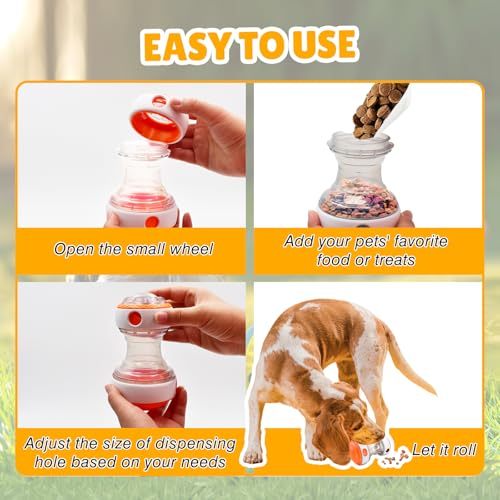 Interactive Roller Puzzle Dispenser Toy for Dogs, Interactive Chase Toys, Adjustable Dog Treat Dispensing Dog Toys, Improves Pets Digestion System Dog Chew Toys Pet Gift (Orange and White)
