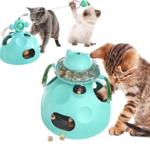 Interactive Cat Toys for Indoor Cats 4 in 1 Intelligence Kitten Wand Dancer Maze Toy Slow Food Treat Dispenser Feeder Entertainment Mental Stimulation Pet Supplies Birthday Gift