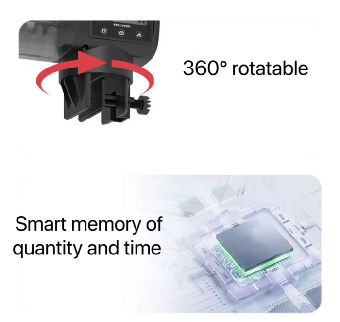 An automatic fish tank feeder with intelligent timing function, convenient for pet feeding and a consistent aquarium food distribution system