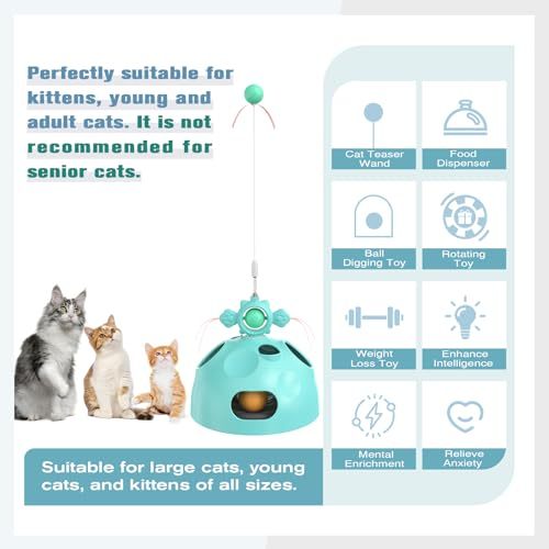 Interactive Cat Toys for Indoor Cats 4 in 1 Intelligence Kitten Wand Dancer Maze Toy Slow Food Treat Dispenser Feeder Entertainment Mental Stimulation Pet Supplies Birthday Gift