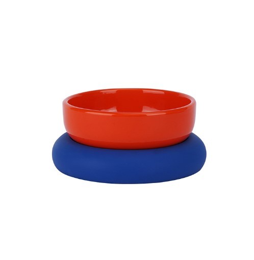 Red and blue single pet bowl, spine protection dog bowl