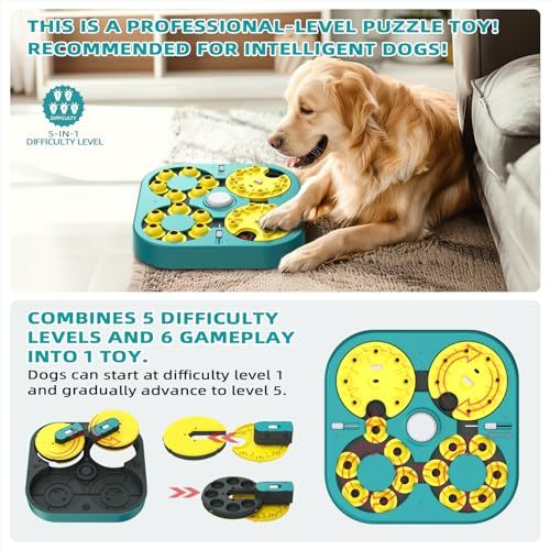KADTC Advanced Puzzle Toys for Smart Small/Medium/Large Dog Level 5 in 1 Expert Difficult Challenging Interactive Puzzles Toy Cognitive Intelligence Training Brain Mental Stimulation Mind Games