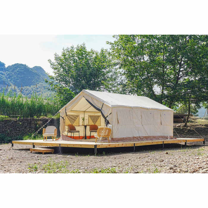 Outdoor Adventures Wall Tent with Galvanized Steel Rod Structure Canvas Fabric for Camping