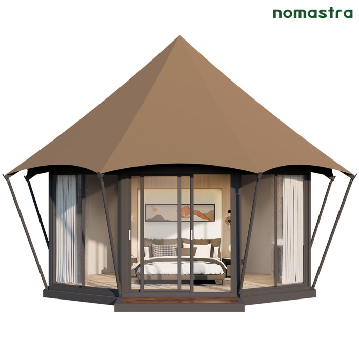 Luxury All-Terrain Glamping Tent Tropical Climate Resistant Steel + Aluminum Lodge Tents Modular Hotel Tent for Jungle Retreat