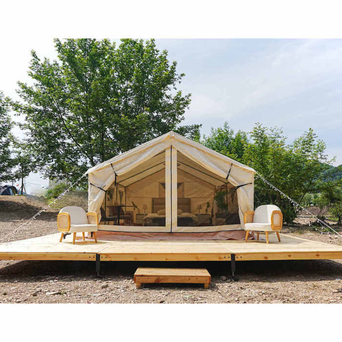 Outdoor Adventures Wall Tent with Galvanized Steel Rod Structure Canvas Fabric for Camping