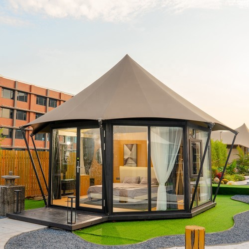 Luxury All-Terrain Glamping Tent Tropical Climate Resistant Steel + Aluminum Lodge Tents Modular Hotel Tent for Jungle Retreat