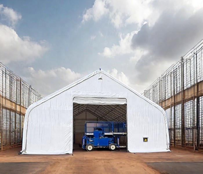 Portable Steel Double Truss Fabric Warehouse Tent , Prefabricated Storage Shelter