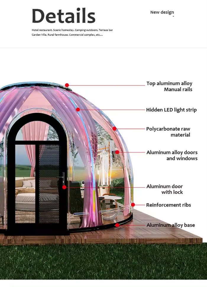 Garden Dome Tent Clear Prefab Geodesic Connected Camping Mars Portable Tenting House Kit Transparent Star Room Tent for Party