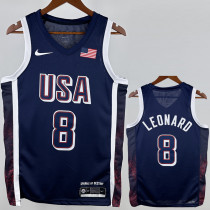 2024 Olympic Game USA  LEONARD # 8 Dark Blue Basketball Jersey