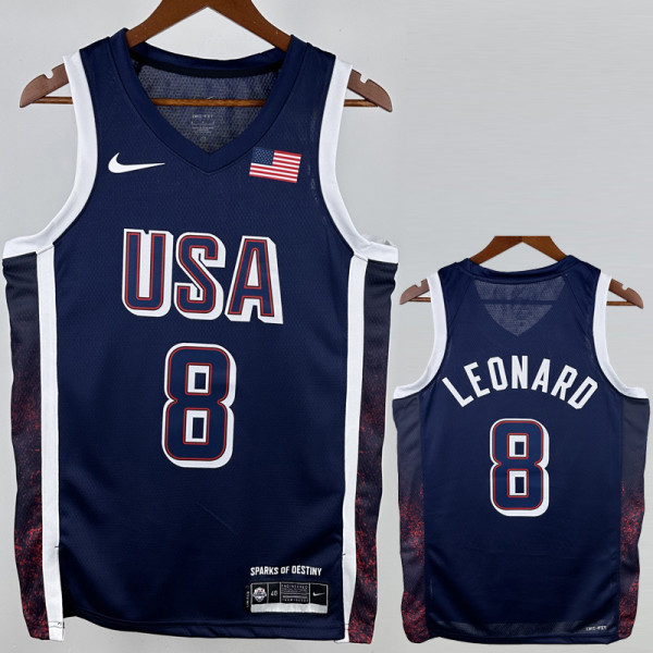 2024 Olympic Game USA  LEONARD # 8 Dark Blue Basketball Jersey
