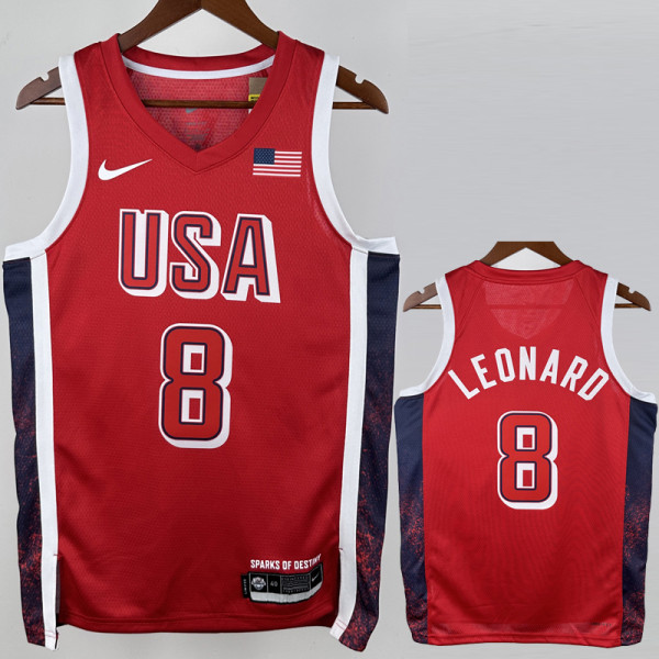 2024 Olympic Game USA  LEONARD # 8 Red Basketball Jersey