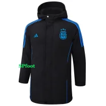 24-25 Argentina Black Hooded Windbreaker Fabric Cotton Coat #G186(蓝标)