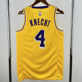 22-23 Lakers KNECHT #4 Yellow Top Quality Hot Pressing NBA Jersey(圆领)