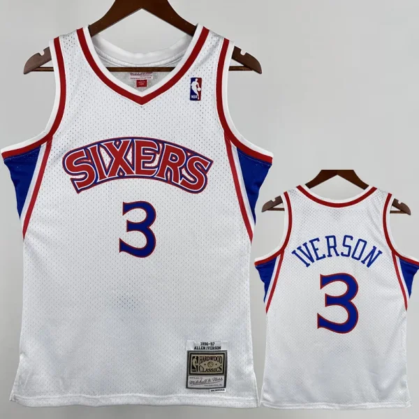1996-97 76ERS IVERSON #3  White Retro Top Quality Hot Pressing NBA Jersey