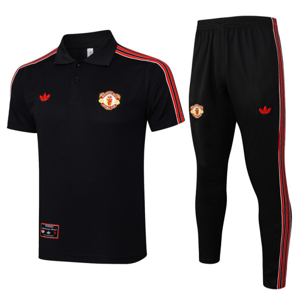 25-26  Man Utd Black Short shirts and Long trousers Suit #C2518