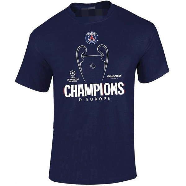 2025 PSG Royal blue CHAMPIONS High Quality Casual T-Shirt 宝蓝大杯白字