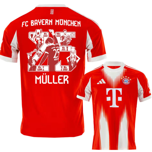 25-26 Bayern Home Muller #25 Print Photo Number Fans Soccer Jersey