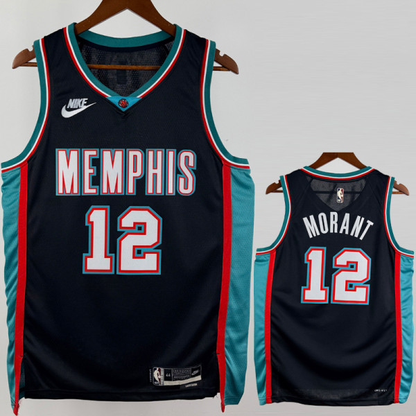 25-26 Grizzlies MORANT #12 Black Retro Top Quality Hot Pressing NBA Jersey