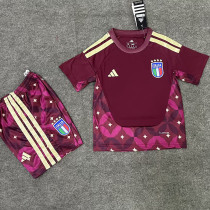 26-27 Italy Brown Red Goalkeeper Kids Soccer Jersey