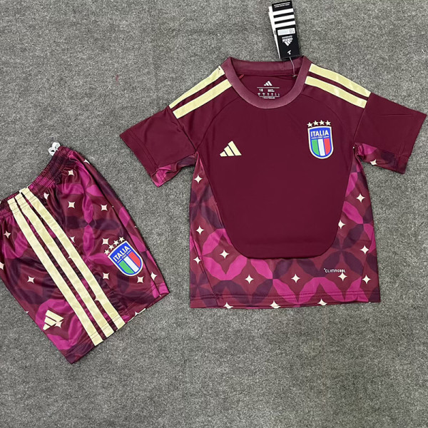 26-27 Italy Brown Red Goalkeeper Kids Soccer Jersey