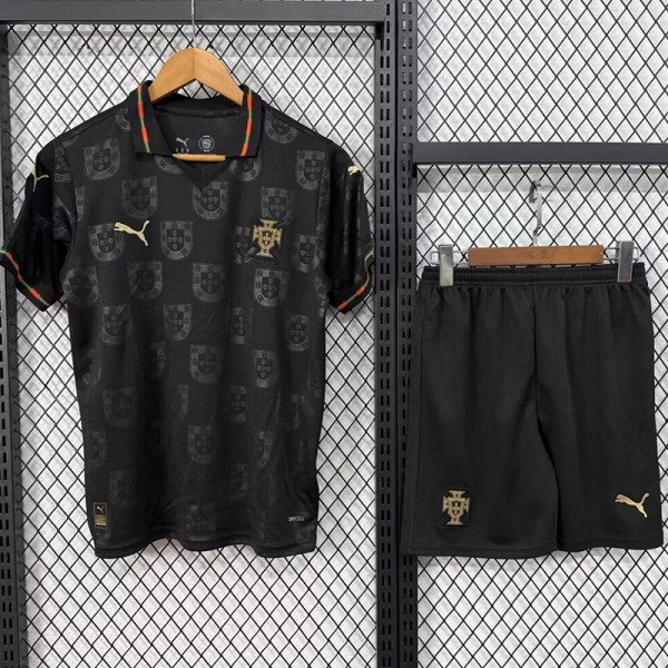 25-26 Portugal Black Special Edition Kids Soccer Jersey (有领)