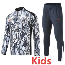 26-27 England White Kids Half Pull Tracksuit (童装)(涂鸦半拉链)