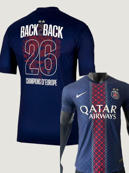 25-26 PSG Home Print 2 Star Champions of Europe 26 Player Version Soccer Jersey