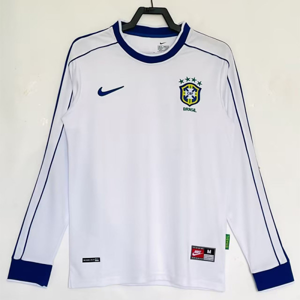 1998 Brazil White Long Sleeve Retro Soccer Jersey (长袖)