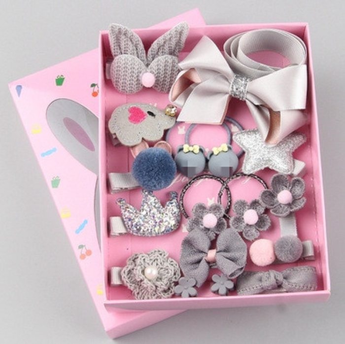 18pcs Children Cartoon Hair band Girl Gift Headwear Boxed Hairpin Hair Rope Accessories Hair Ring Circle Kid Lovely Rubber Band
