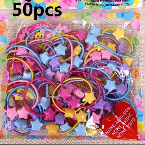 50pcs Small Cartoon Bears Flowers Rabbit Star Child Baby Kids Ponytail Holders Hair Accessories For Girl Rubber Band Tie Gum