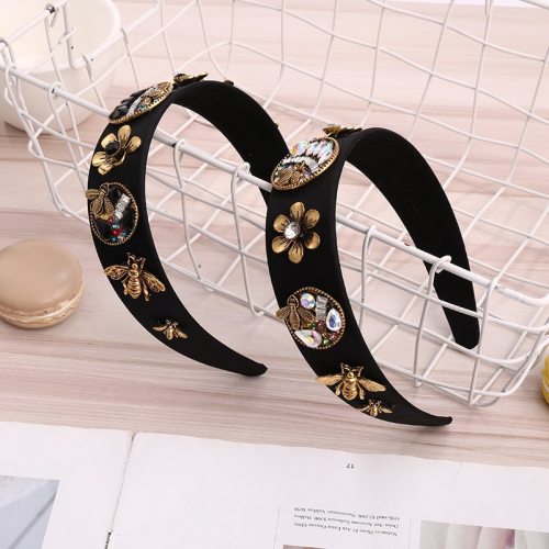 The Same Women's Haadband Velvet Rhinestone Hair Band European And American Baroque Wide Edge Hair Hoop Black Hair Band