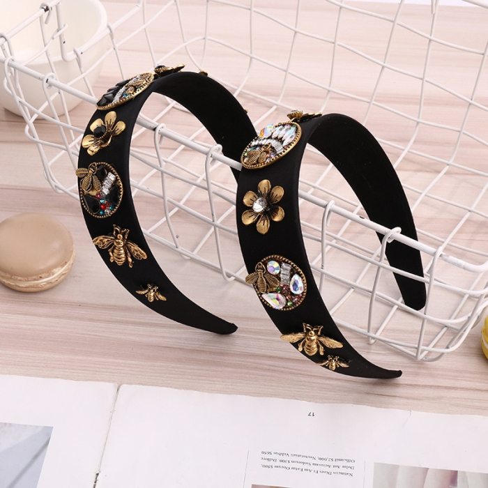 The Same Women's Haadband Velvet Rhinestone Hair Band European And American Baroque Wide Edge Hair Hoop Black Hair Band