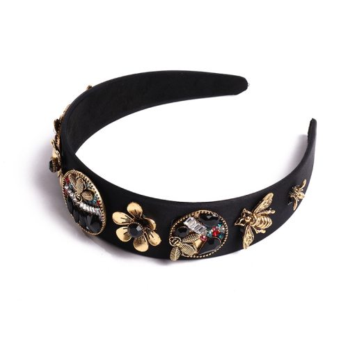 The Same Women's Haadband Velvet Rhinestone Hair Band European And American Baroque Wide Edge Hair Hoop Black Hair Band