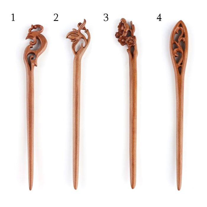 1PC Chinese Retro Style Peach Wood Carved Hairpin Handmade Hollow Out Hair Stick Hairpin Hair Styling Tools Hair Accessories
