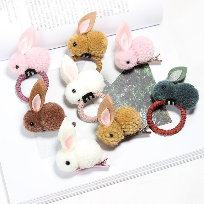 2020 Cute Ball Rabbit Hair Ring Female Tie Rope Korean Elastic Rubber Hair Bands Bunny Hair Clip Children's Hair Accessories