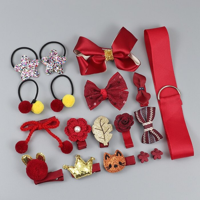 18 Piece Hair Clip Set Cute Hair Accessories Girl Headwear Bow Flower Animal Hairpins Hair Band Cartoon Elastic Headdress Gift