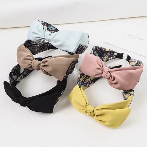 Find Me Ethnic Pattern Cloth Headband Cute Bowknot Wide Hair Band for Women Fashion Hair Jewelry Accessories