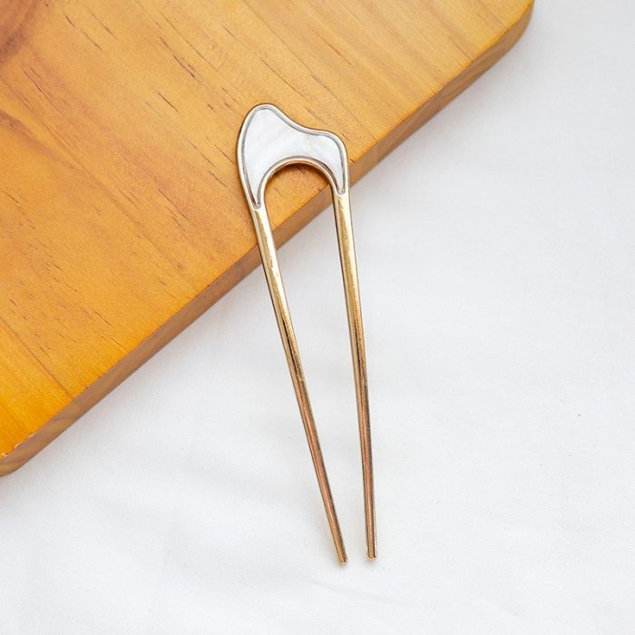 Korean U Shape Hair Clips elegant Metal Forks Vintage Styling Hairpins mother-of-pearl designer Newly for Women Hair Style Tool