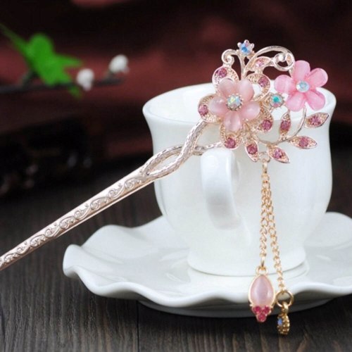 Wholesale Cat Eye Stone Hair Pin Double Flower Hair Clip Classical Hairpin Barrette Hair Accessories national wind headweard