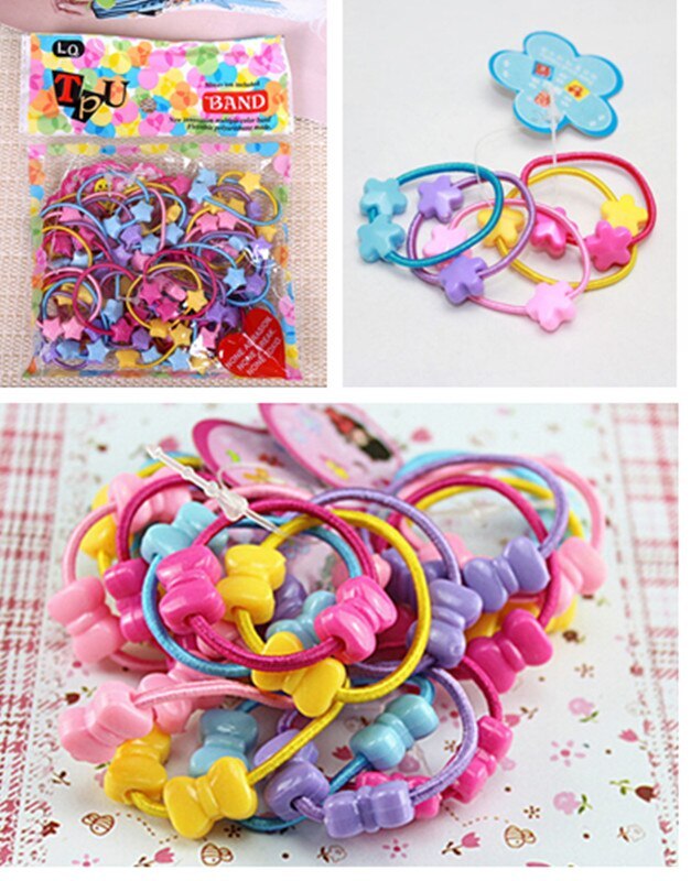50pcs Small Cartoon Bears Flowers Rabbit Star Child Baby Kids Ponytail Holders Hair Accessories For Girl Rubber Band Tie Gum