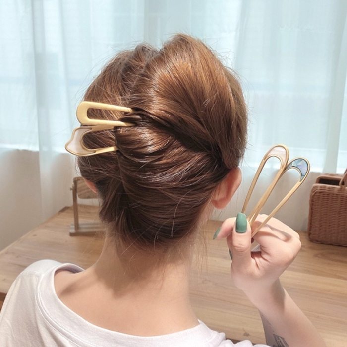 Korean U Shape Hair Clips elegant Metal Forks Vintage Styling Hairpins mother-of-pearl designer Newly for Women Hair Style Tool