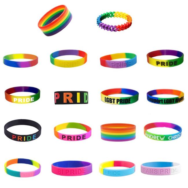 18 Types Unisex LGBT Rainbow Letters Bracelet Party Parade Sports Wristband Six-Color Gay Lesbian Pride Silicone Rubber