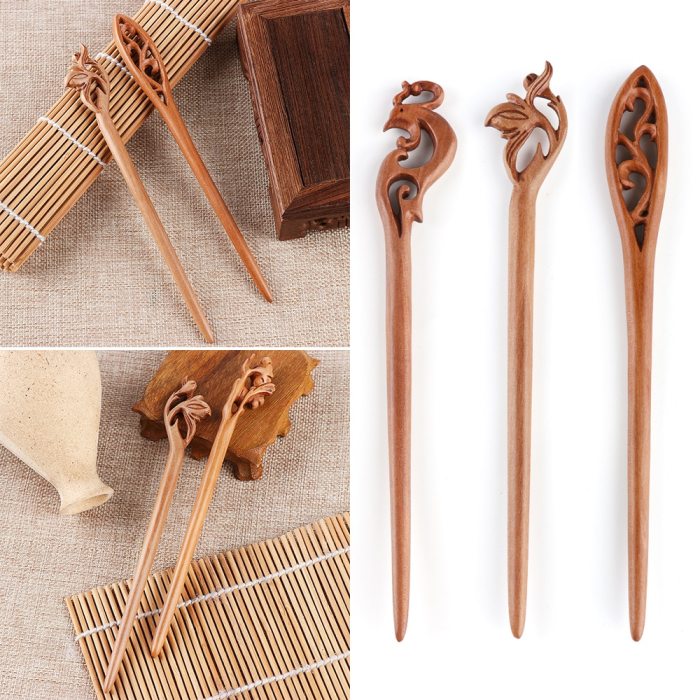1PC Chinese Retro Style Peach Wood Carved Hairpin Handmade Hollow Out Hair Stick Hairpin Hair Styling Tools Hair Accessories