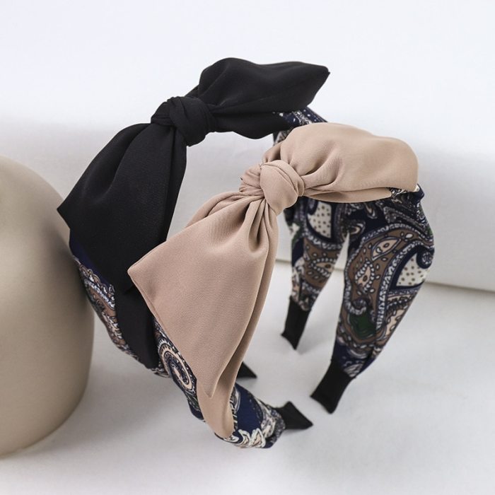 Find Me Ethnic Pattern Cloth Headband Cute Bowknot Wide Hair Band for Women Fashion Hair Jewelry Accessories