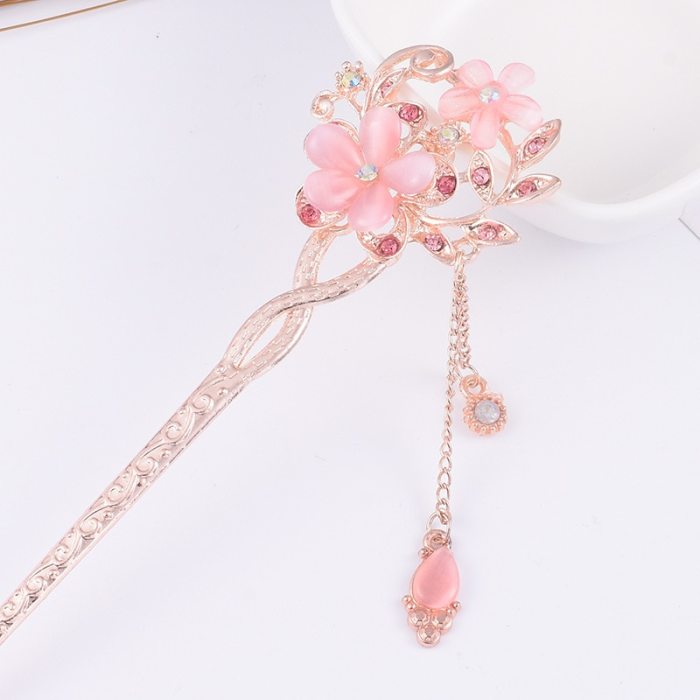 1PCS Cat Eye Stone Hair Pin Double Flower Hair Clip Classical Hairpin Barrette Hair Accessories national wind headweard