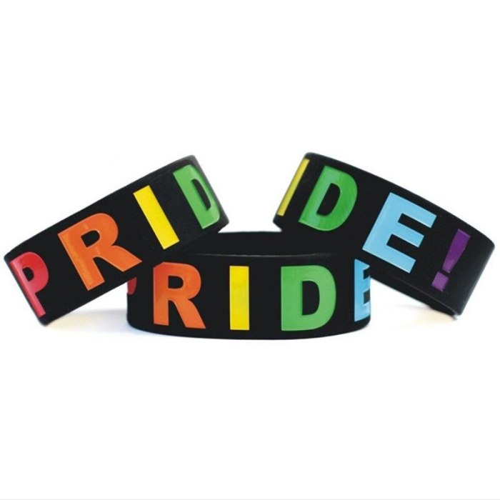 18 Types Unisex LGBT Rainbow Letters Bracelet Party Parade Sports Wristband Six-Color Gay Lesbian Pride Silicone Rubber