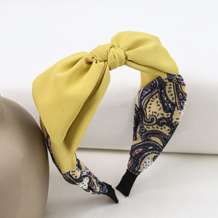 Find Me Ethnic Pattern Cloth Headband Cute Bowknot Wide Hair Band for Women Fashion Hair Jewelry Accessories